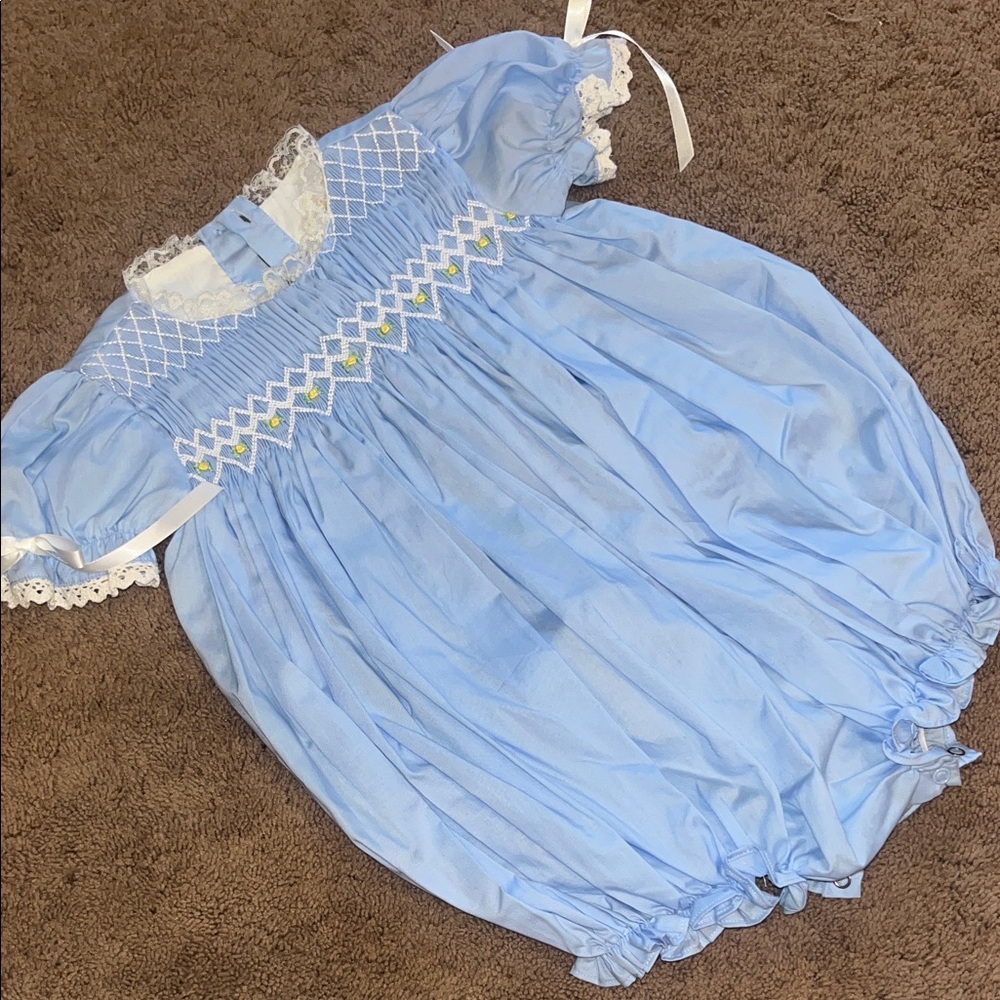 Blue Lace Trimmed Kids One Piece
